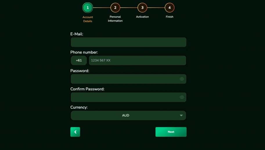 Roo Casino Sign Up Form